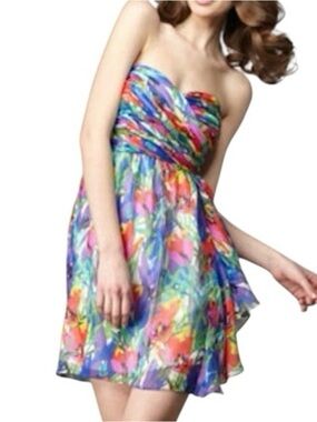 Shoshanna Strapless Silk Floral Mini Dress Size 6 Vacation Party Bright